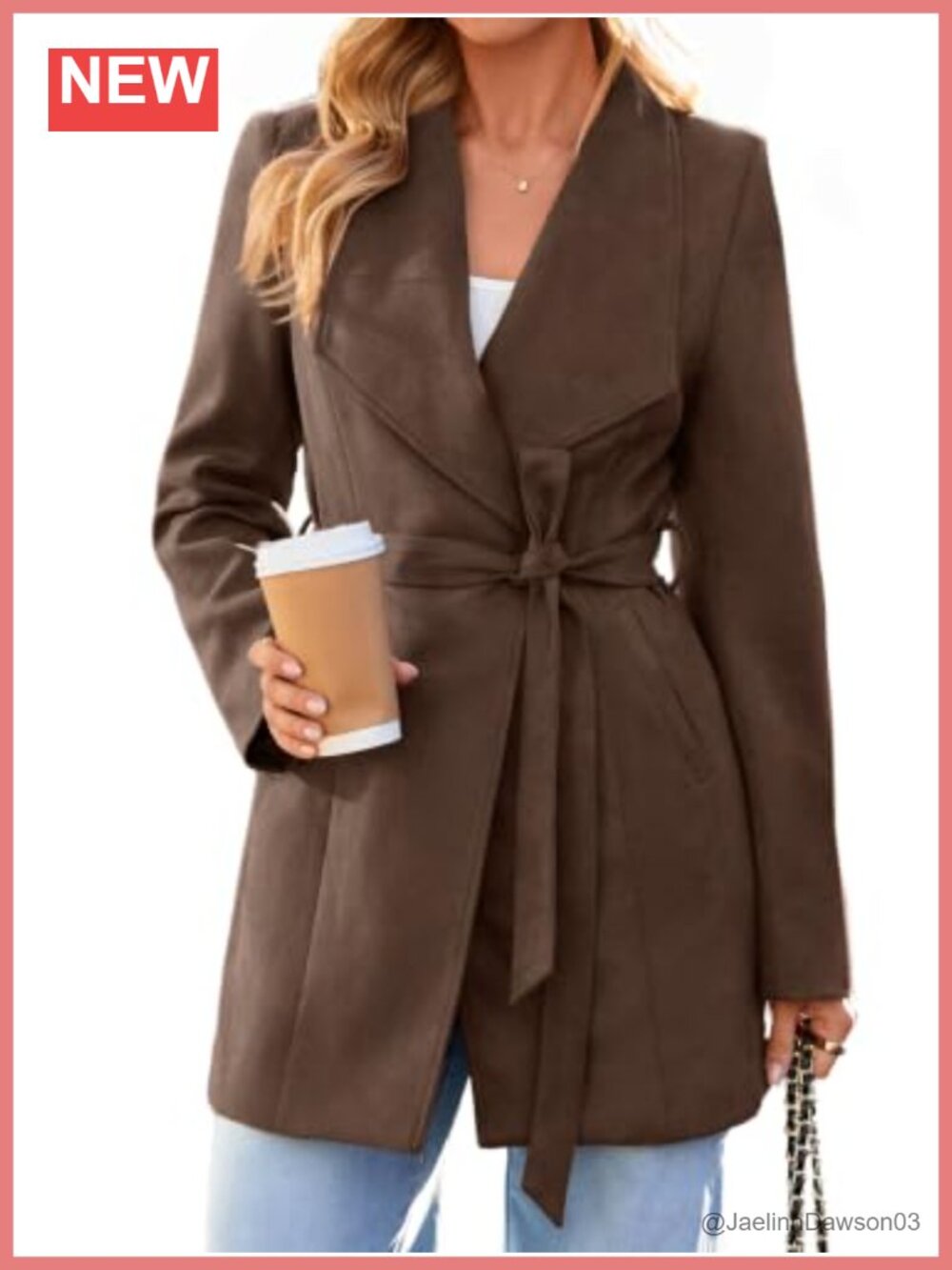Faux Suede Trench Coat Open Front Tie Waist Lapel Casual Fall Outwear Pockets